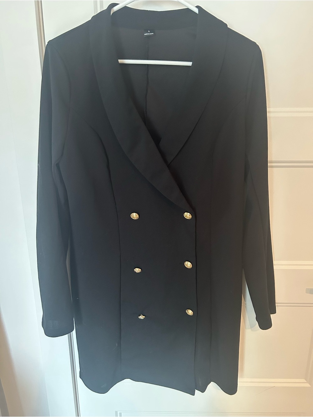 SHEIN Black Double-Breasted Blazer with Gold Buttons